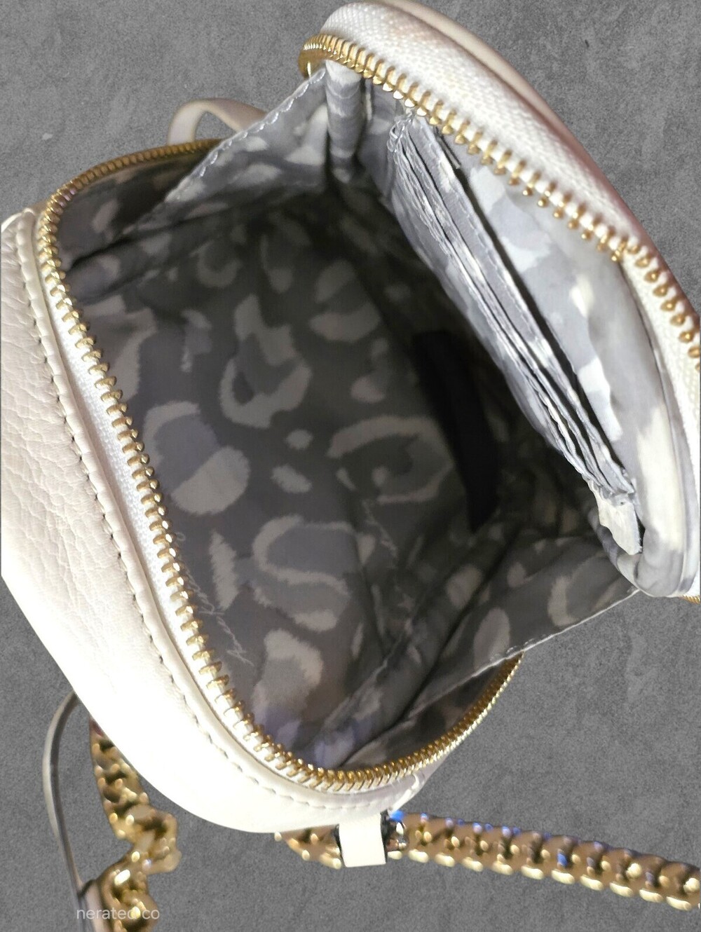 Aimee Kestenberg Ivory Leather Crossbody Bag Gold Chain Convertible Purse - Picture 9 of 16